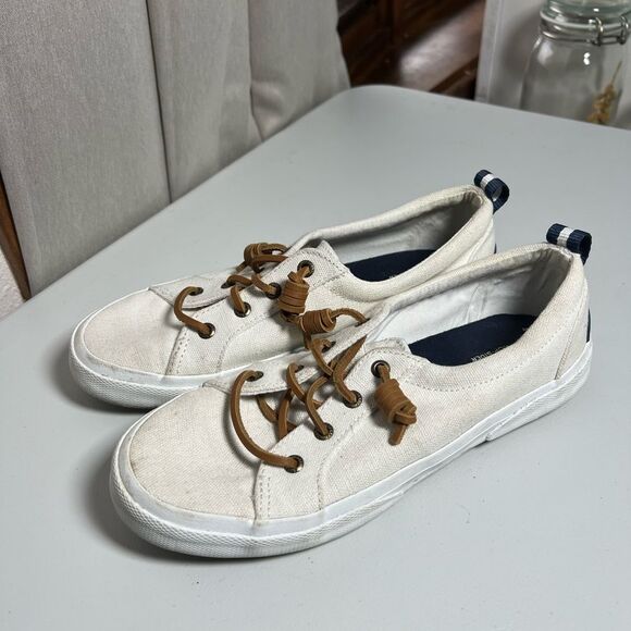 Sperry Topsiders - neutral canvas with leather laces. Women’s size US 7 - Picture 2 of 7